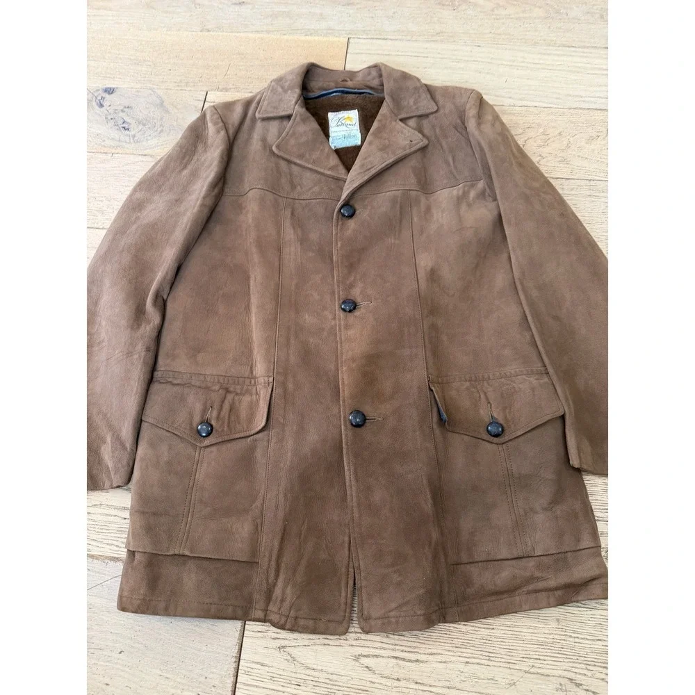Vintage Furland Quinlon Fur Lined Suede Jacket Mens Brown Classic Style Coat XL‎